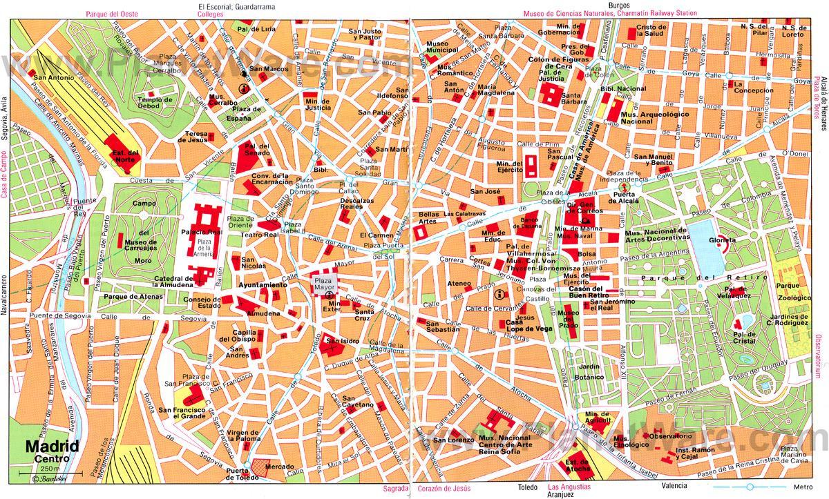 马德里市中心的街道地图