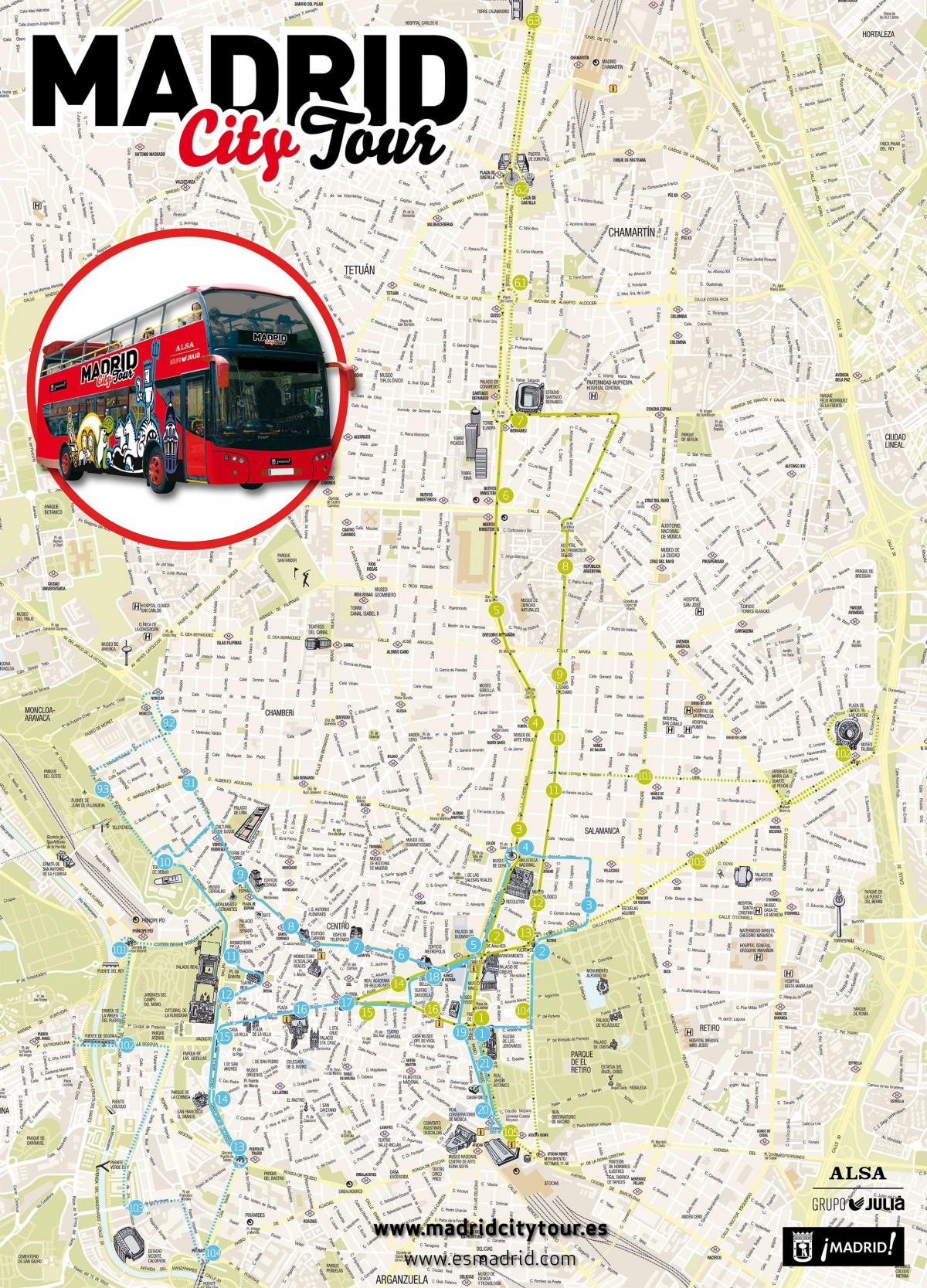 马德里的城市巴士旅游地图